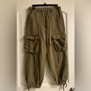 Miss Love Cargo Jogger Cotton Pants in Olive Green